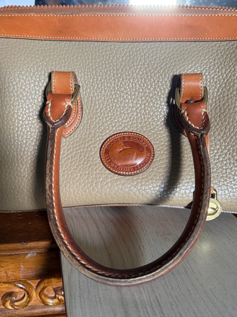 Dooney & Bourke Beige and Brown Leather Satchel